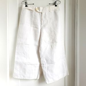 White Linen Pants, Nine West Linen Cropped Pants with Braided Belt